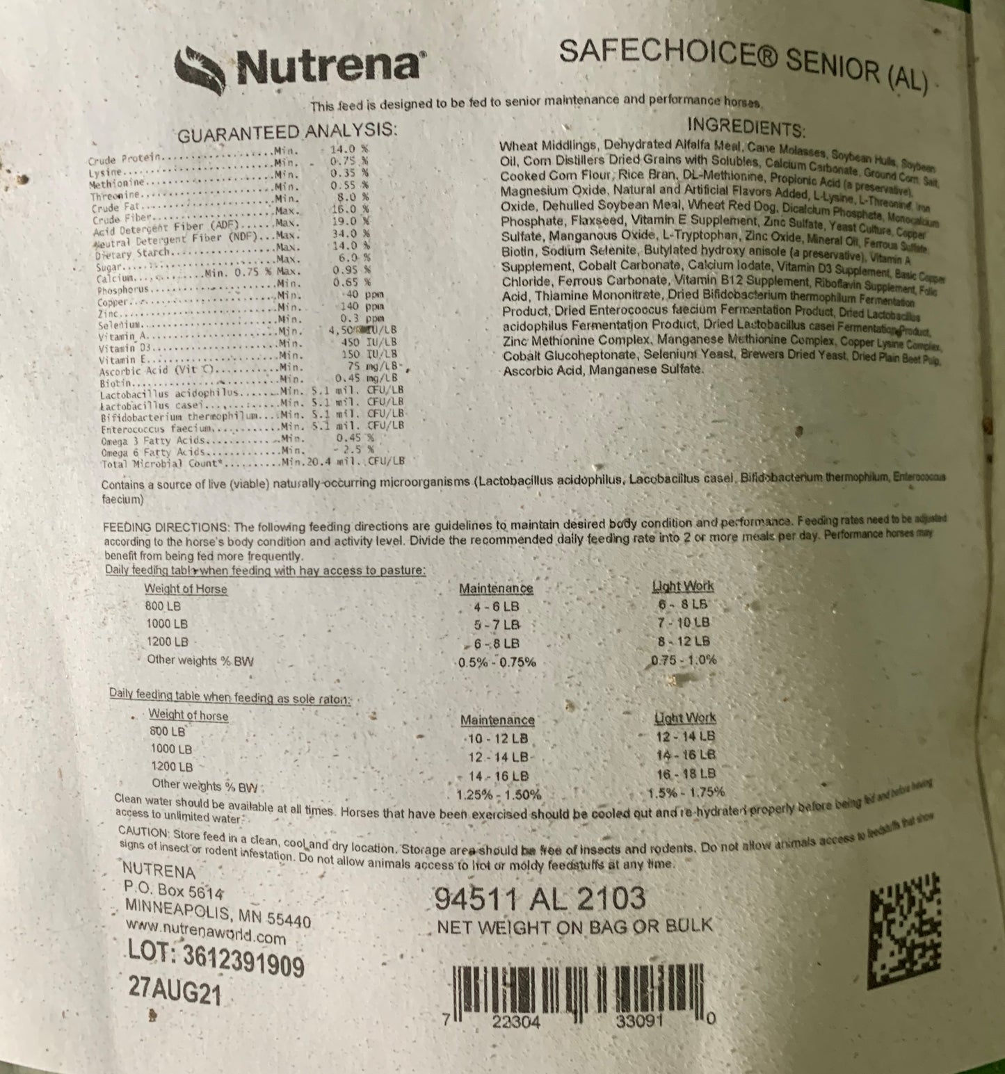 Safe-Choice Senior Horse Feed